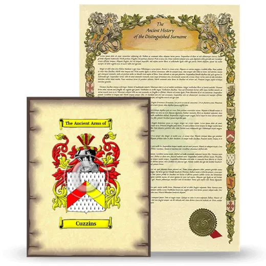 Cuzzins Coat of Arms and Surname History Package