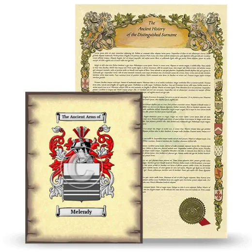 Melendy Coat of Arms and Surname History Package