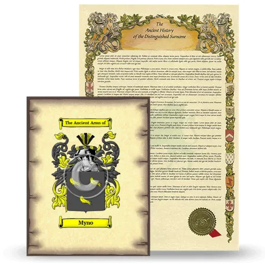 Myno Coat of Arms and Surname History Package