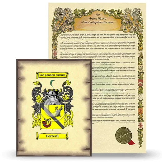 Porterfi Coat of Arms and Surname History Package
