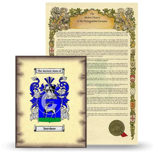 Serviere Coat of Arms and Surname History Package