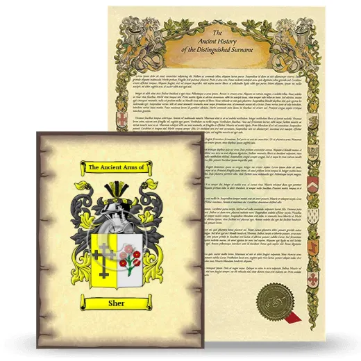 Sher Coat of Arms and Surname History Package