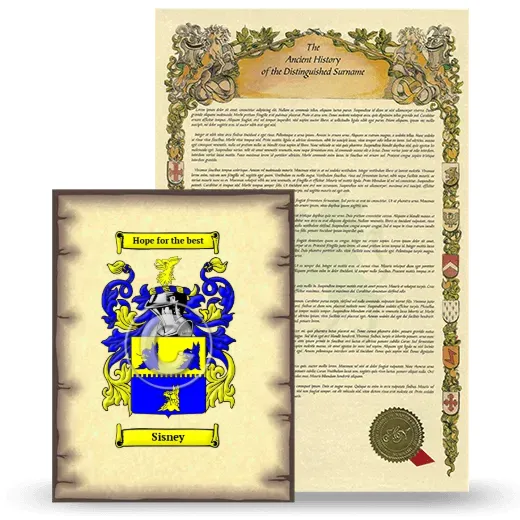 Sisney Coat of Arms and Surname History Package