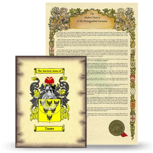 Tanes Coat of Arms and Surname History Package