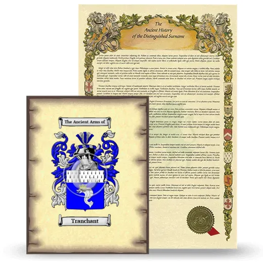 Tranchant Coat of Arms and Surname History Package