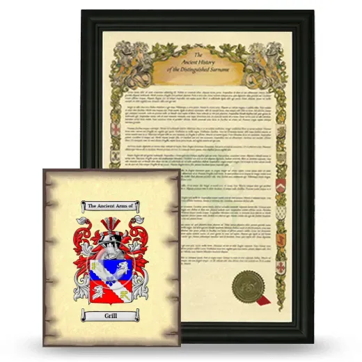Grill Framed History and Coat of Arms Print - Black