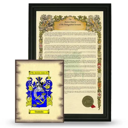 Guzmán Framed History and Coat of Arms Print - Black