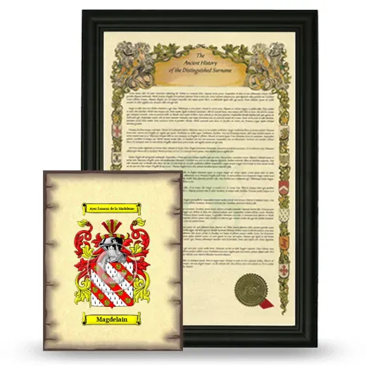 Magdelain Framed History and Coat of Arms Print - Black