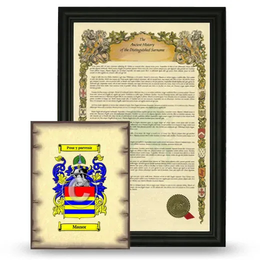 Manor Framed History and Coat of Arms Print - Black