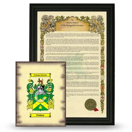 Pudney Framed History and Coat of Arms Print - Black
