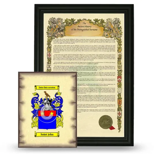 Saint john Framed History and Coat of Arms Print - Black