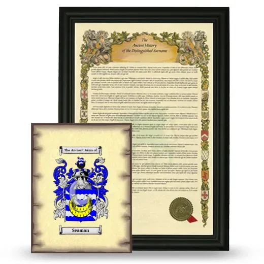 Seaman Framed History and Coat of Arms Print - Black