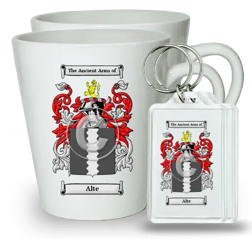 Alte Pair of Latte Mugs and Pair of Keychains