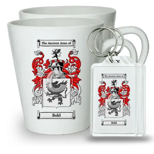 Bold Pair of Latte Mugs and Pair of Keychains