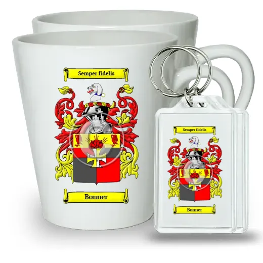 Bonner Pair of Latte Mugs and Pair of Keychains
