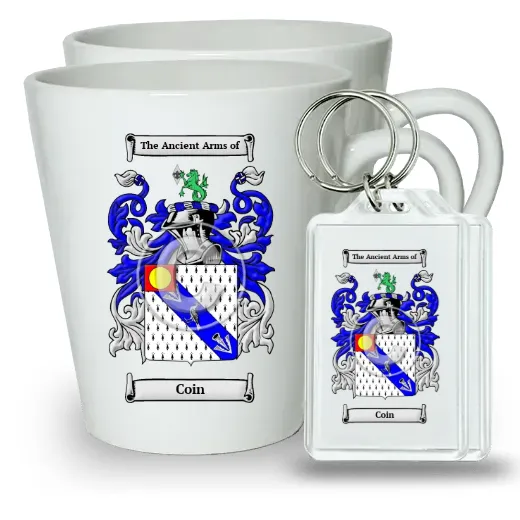 Coin Pair of Latte Mugs and Pair of Keychains