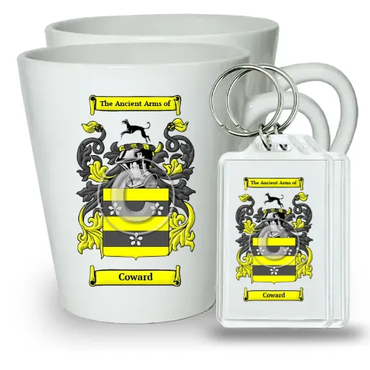 Coward Pair of Latte Mugs and Pair of Keychains