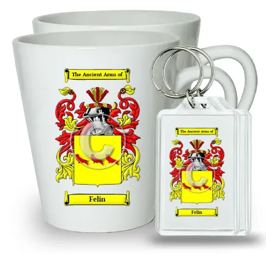 Felin Pair of Latte Mugs and Pair of Keychains