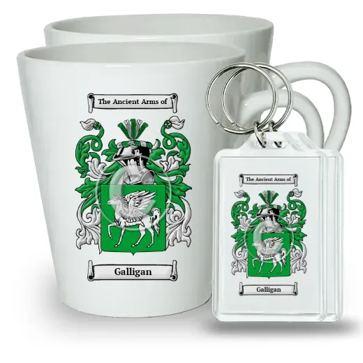 Galligan Pair of Latte Mugs and Pair of Keychains