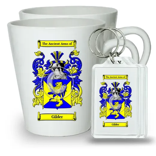 Gilder Pair of Latte Mugs and Pair of Keychains