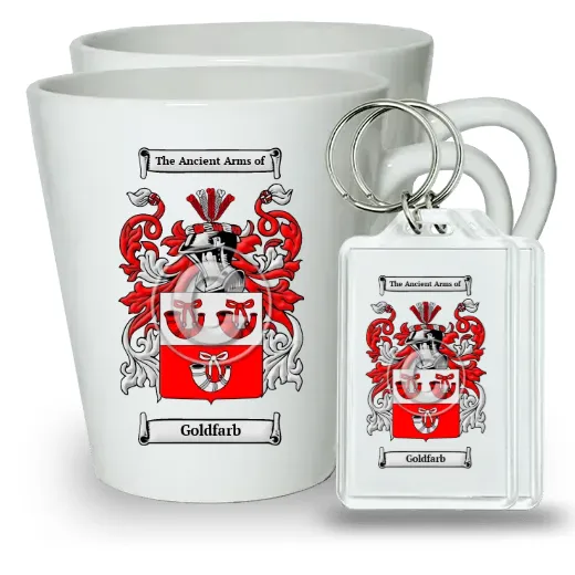Goldfarb Pair of Latte Mugs and Pair of Keychains