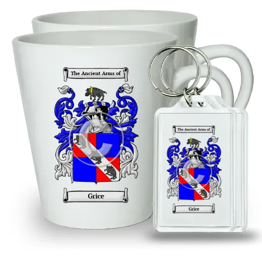 Grice Pair of Latte Mugs and Pair of Keychains