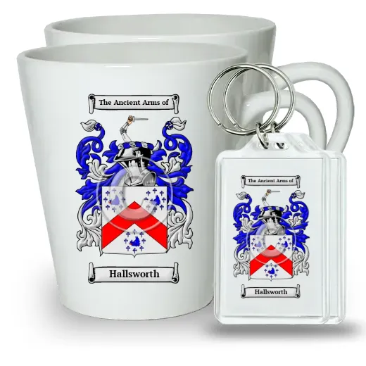Hallsworth Pair of Latte Mugs and Pair of Keychains