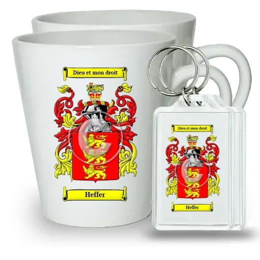 Heffer Pair of Latte Mugs and Pair of Keychains