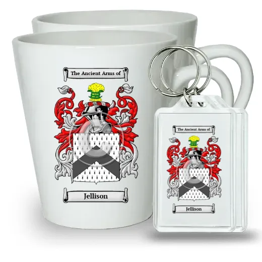 Jellison Pair of Latte Mugs and Pair of Keychains