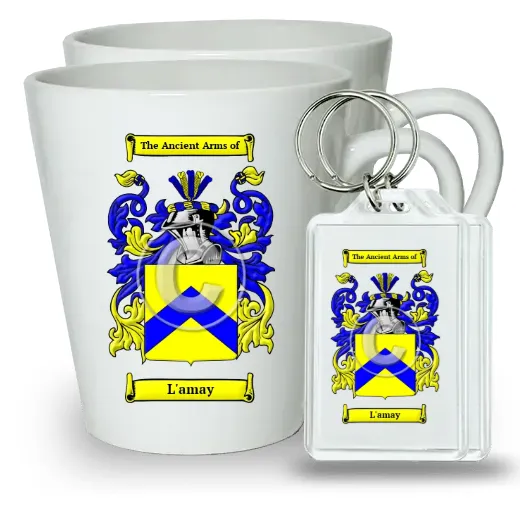 L'amay Pair of Latte Mugs and Pair of Keychains