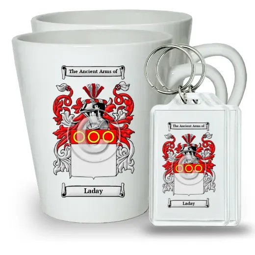 Laday Pair of Latte Mugs and Pair of Keychains