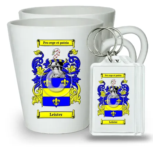 Leister Pair of Latte Mugs and Pair of Keychains