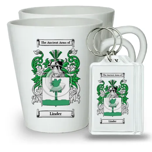 Linder Pair of Latte Mugs and Pair of Keychains