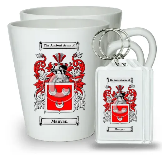 Manyan Pair of Latte Mugs and Pair of Keychains