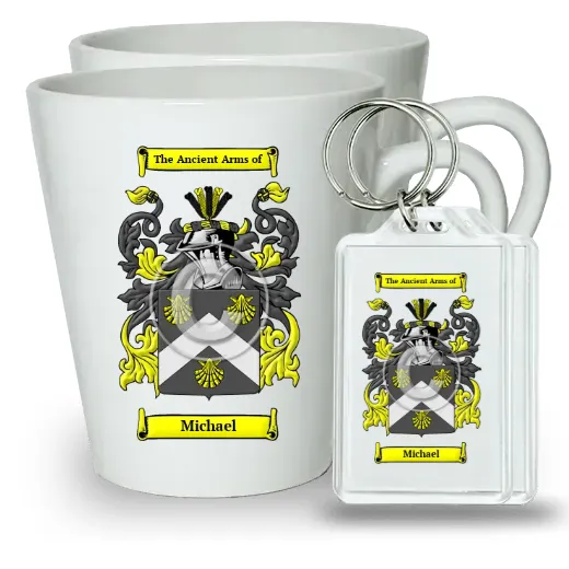 Michael Pair of Latte Mugs and Pair of Keychains