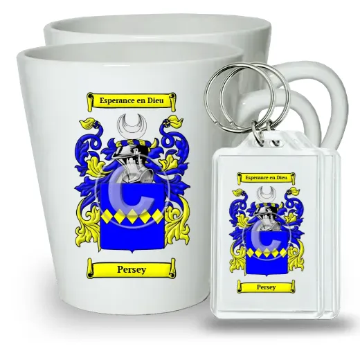 Persey Pair of Latte Mugs and Pair of Keychains