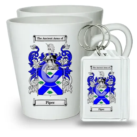 Piper Pair of Latte Mugs and Pair of Keychains