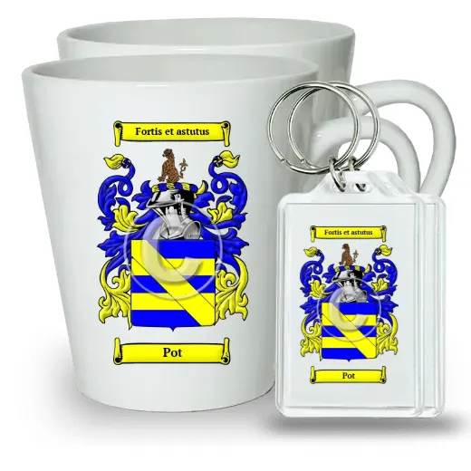 Pot Pair of Latte Mugs and Pair of Keychains