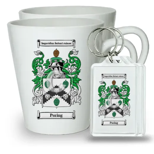 Puring Pair of Latte Mugs and Pair of Keychains