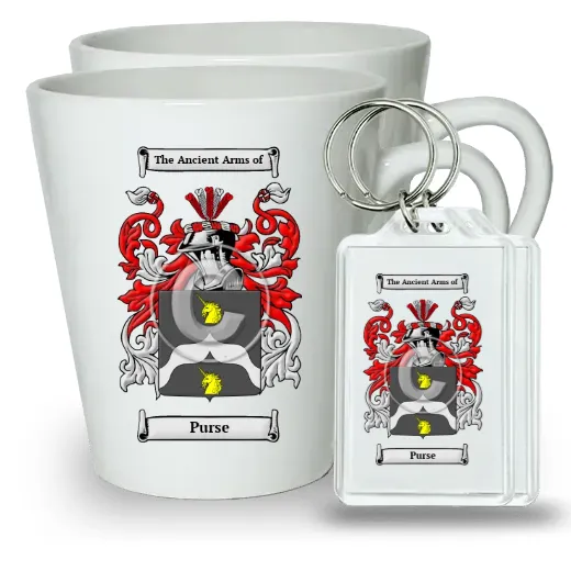 Purse Pair of Latte Mugs and Pair of Keychains