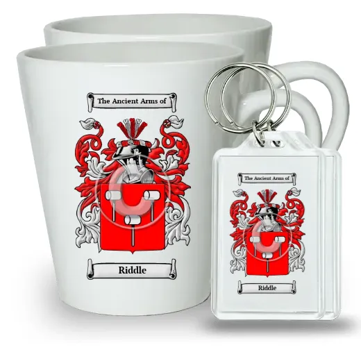 Riddle Pair of Latte Mugs and Pair of Keychains