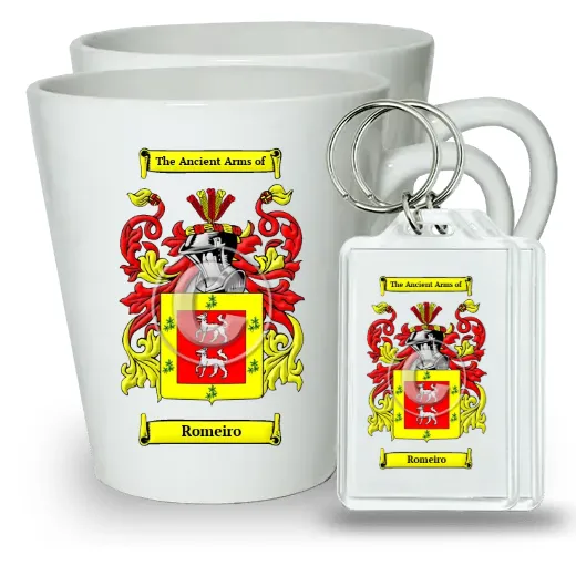 Romeiro Pair of Latte Mugs and Pair of Keychains