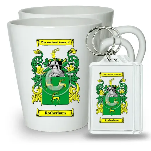 Rotherham Pair of Latte Mugs and Pair of Keychains