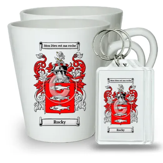 Rucky Pair of Latte Mugs and Pair of Keychains