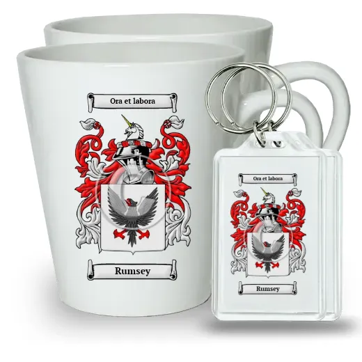 Rumsey Pair of Latte Mugs and Pair of Keychains