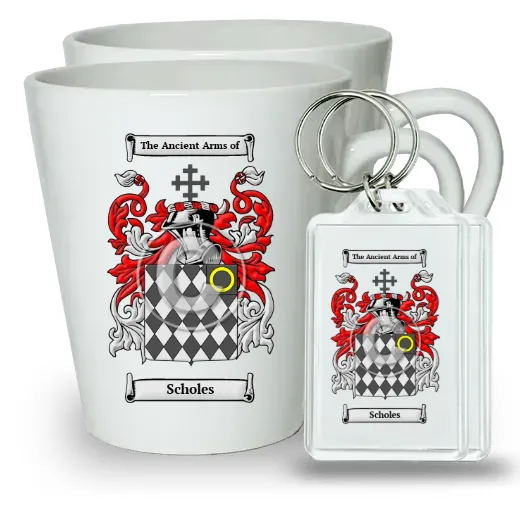 Scholes Pair of Latte Mugs and Pair of Keychains
