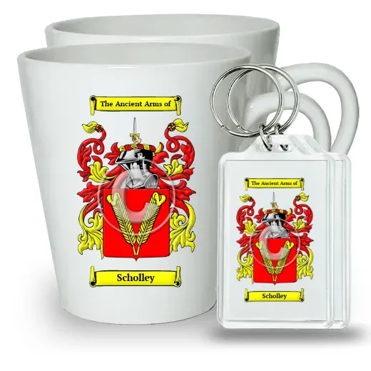 Scholley Pair of Latte Mugs and Pair of Keychains