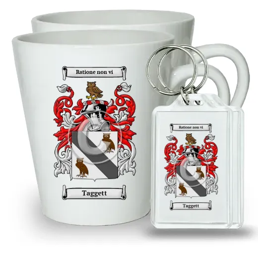 Taggett Pair of Latte Mugs and Pair of Keychains