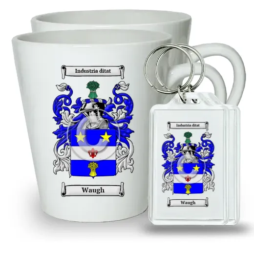 Waugh Pair of Latte Mugs and Pair of Keychains