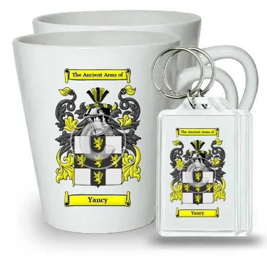 Yancy Pair of Latte Mugs and Pair of Keychains